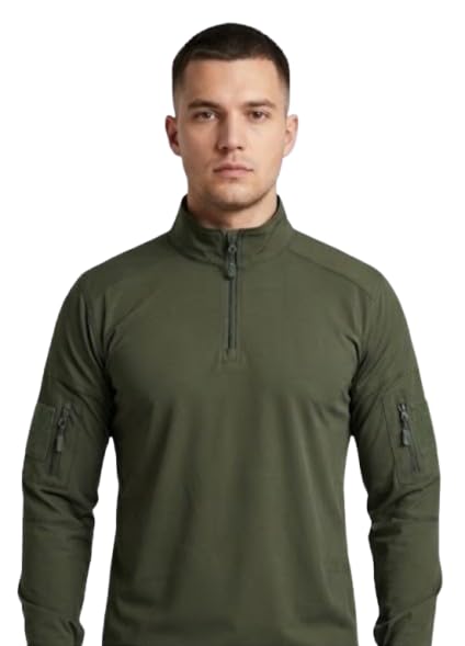 Olive Green Tactical T-Shirt for Men | Military Inspired Full Sleeve Workout & Outdoor Wear with Utility Zip Pocket and Breathable Mesh Back-picture-17