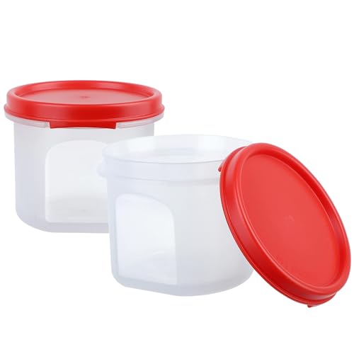 Image of SIMPARTE Smart Slim Storage Air-Tight & Leak Resistant Plastic Round Modular Container for Juice, Snacks, Spices, Dry Fruits, Stackable, BPA Free, Refrigerator Safe (250 ML, Set of 2, Red)