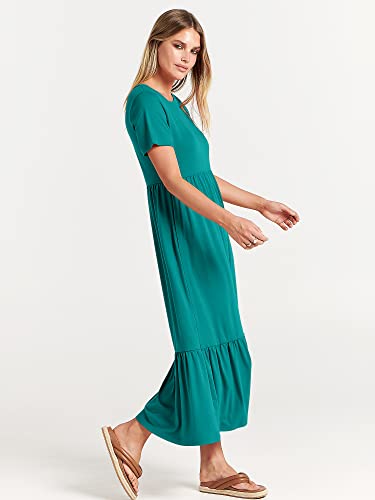 Image of ANRABESS Womens 2026 Summer Casual Maxi Dress A line Tiered Flowy Short Sleeve Crewneck T Shirt Beach Travel Long Dresses