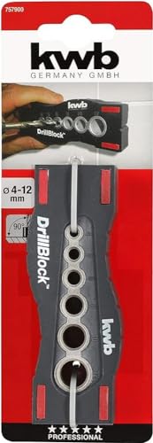 KWB DRILL GUIDE/DRILL JIG Ø 44899 MM DRILLBLOCK FOR PRECISE AND STRAIGHT DRILLING ON SURFACES, ROUND MATERIALS, AND EDGES INCLUDING GRIP POINTS