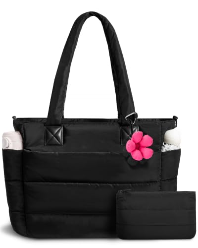 Image of Puffer Tote Bag for Women Quilted Nurse Bag Lightweight Work Bag for Teacher Travel Handbag with Multiple Pockets