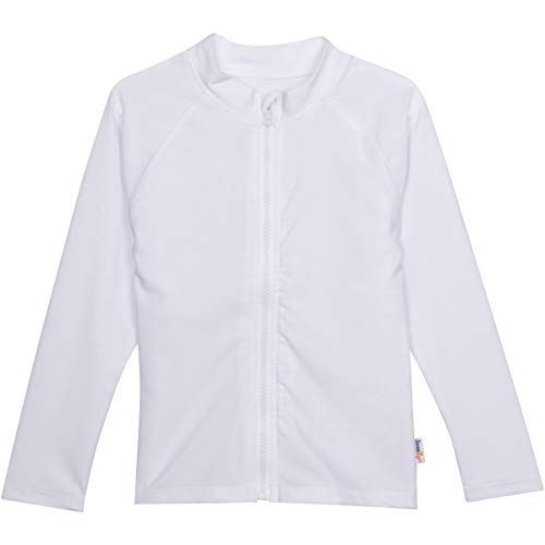 SwimZip Little Boys' Long Sleeve Rashguard Zipper UPF 50+,White,3T