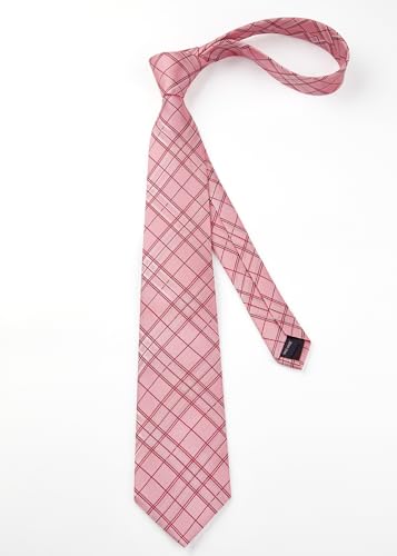 Image of Enlision Ties for Men Plaid Stripe Tie Handkerchief Woven Classic Formal Necktie Pocket Square Clip Set