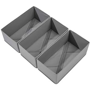 Sock Drawer Organizer 3 Pack – Collapsible Fabric Storage Bins for Underwear Divider, Small Closet Organizers with 3 Compartments, Gray