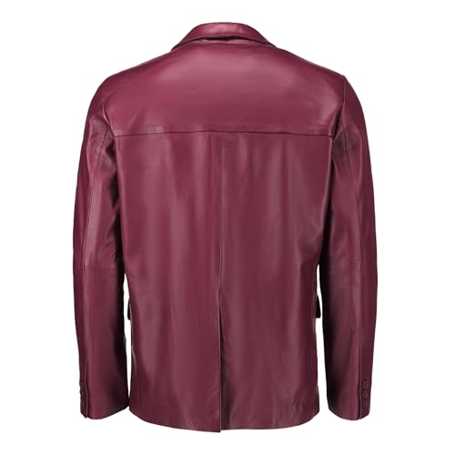 Image of Jild Invisible Stitching Casual Leather Blazer for Men - Button Up Closure Coat Style Regular Fit Real Lambskin Leather Jacket Men (408-Bur-XL)