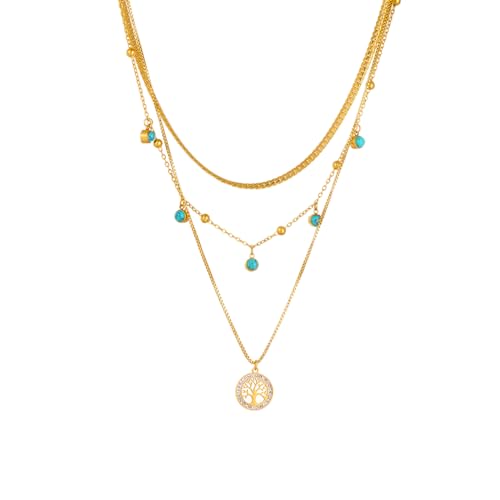 Collier avec pendentif rond arbre de vie, chaîne pour femme