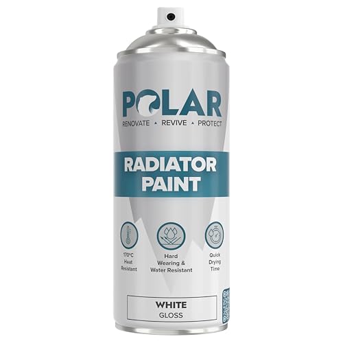 Polar Radiator Spray Paint - 400ml White - 3-in-1 Primer Under- & Topcoat - Heat Resistant up to 170C - For Radiators Hot Pipes & Towel Rails - Gloss Finish