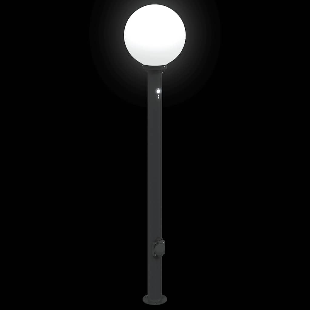 Lámpara de bolardo de acero inoxidable de 120 cm, color negro, con detector de movimiento PIR y enchufe integrado, protección IP44 para jardín, terraza, iluminación de camino, pantalla