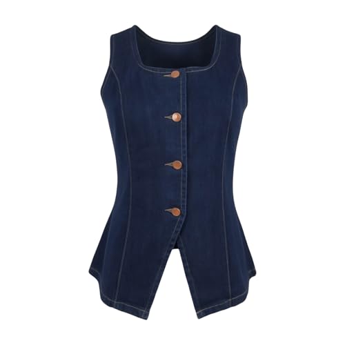 Caxndycing Chaleco vaquero para mujer, sin mangas, vaquero, elástico, informal, para vacaciones, primavera, verano, informal, informal, ligero, para festival, chaqueta vaquera, chaqueta vaquera para