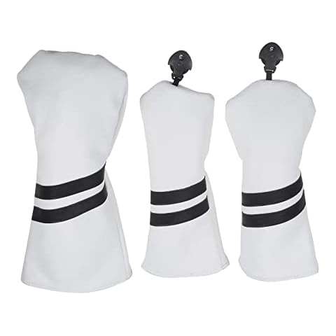 TEENGSE 3PCS Golf Club HeadCovers Set, PU Leather Golf Iron Cover for Fairway Driver Woods Hybrid Golf Accessory for Club Protection Classic Stripes Cover Cover