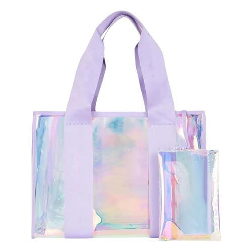 Beach Bags For Women - Iridescent PVC Travel Tote Waterproof Large Outdoor Activities Pouches Shoulder Handbag Shopping Work Concert Gym