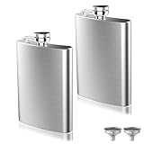 2-Pack 8 Oz Hip Flasks for Liquor, Hianjoo Leakproof Thin Stainless Steel Flasks Camping Pocket Flask With Funnel for Men Women, Portable Metal Flask for Wedding Party Groomsmen Bridesmaid Gift