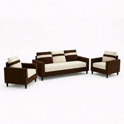 Image of Hakuna Plush Velvet 3 Seater + 1 Seater + 1 Seater Sofa Set | Silken Velvet Upholstery | Golden Legs | Designer Set for Living Room & Office Spaces (Dark Brown - Cream)