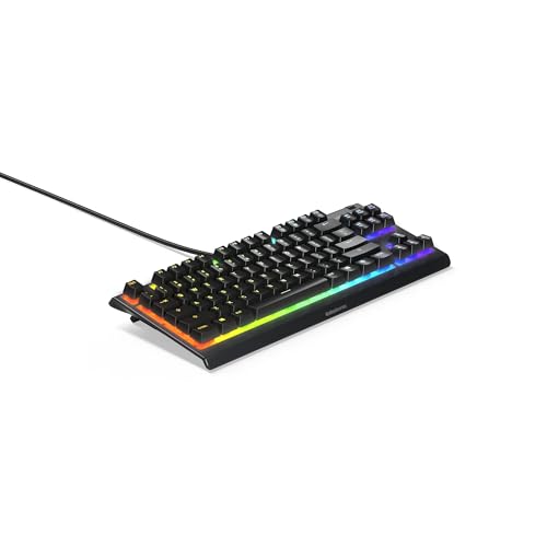 SteelSeries Apex 3 TKL RGB Gaming Keyboard – Tenkeyless Compact Form Factor - 8-Zone RGB Illumination – IP32 Water & Dust Resistant – Whisper Quiet Gaming Switch – Gaming Grade Anti-Ghosting (Renewed)