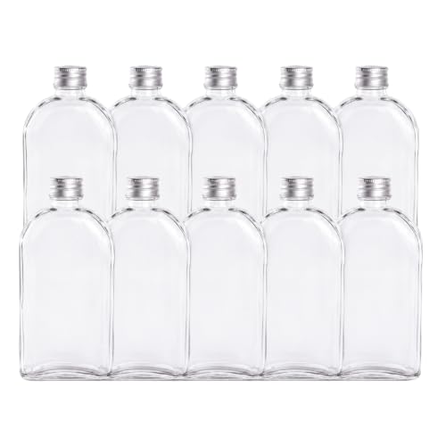 MAGNA RETAIL 350ml Glass Bottles with Lids | Pack of 10 | Airtight Screw Cap | Reusable Hip Flask | Empty Glass Bottle for Sloe Gin Whisky Liqueur or Homemade Vinegar & Sauces | Spell Jars (350ml)