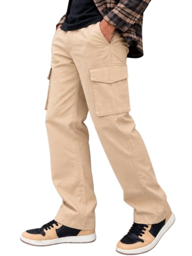 Image of Leriya Fashion Men's Loose Low-Rise Baggy Cargo Pants - Cotton Trousers with Adjustable Drawstring Waist - Casual Streetwear Utility Cargos | Men Relaxed Fit Pants Relaxed Fit Pant