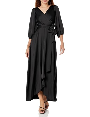 Image of DKNY Women's Balloon Sleeve Satin Faux Wrap Maxi Dress