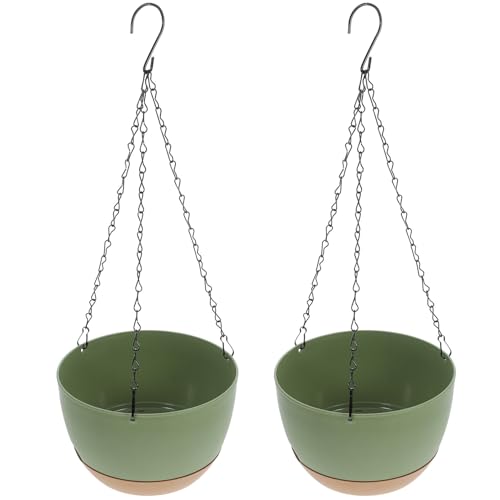 GARIOUANS 2 pezzi Vaso Sospeso Autoassorbente per Piante Design Salvaspazio Verde Metallico Fioriera Appesa Decorativa per Interni ed Esterni Resistente e Facile da Usare