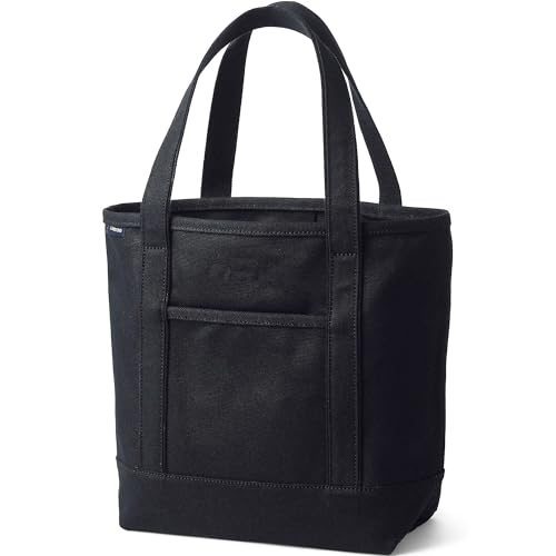 Image of Lands' End Solid Open Top Canvas Tote Black /black Medium Regular Handle