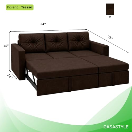 Image of FURNY Tira 4 Seater RHS Lounger Sofa Cum Bed (Dark Brown) with Pull-Out Function | Luxury Velvet Suede Finish | Durable Comfort | Ideal for Living Room