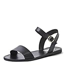 Steve Madden womens Donddi Flat Sandal, Black Leather, 7.5 US