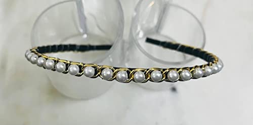 Image of Sleek Chain with White Pearl Plastic Fancy Party Wedding Hairband For Girls and Women |Embellished hairband |Hair accessories for women stylish