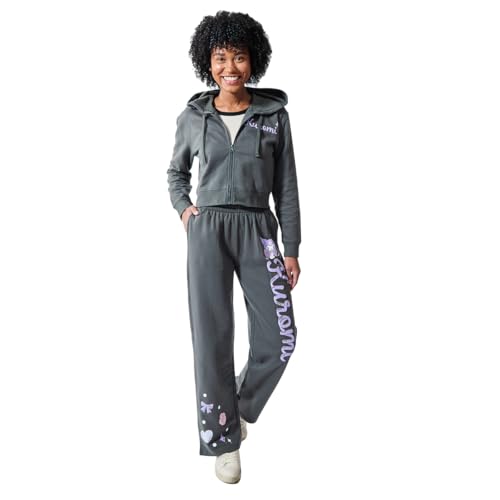 Kuromi Hearts & Bows Women's 2-Pack Charcoal Long Sleeve Crop Hoodie & Joggers Combo Set2