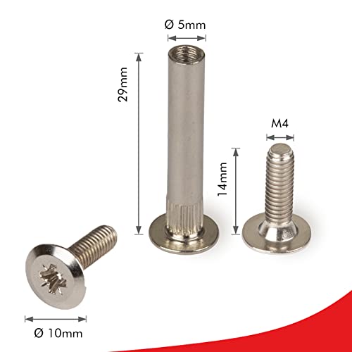 LouMaxx Furniture Connectors M4 31-40 mm Set of 12 Nickel-Plated Steel Sleeve Screws, Silver/Metallic, M4 - 31-40 mm - Image 2