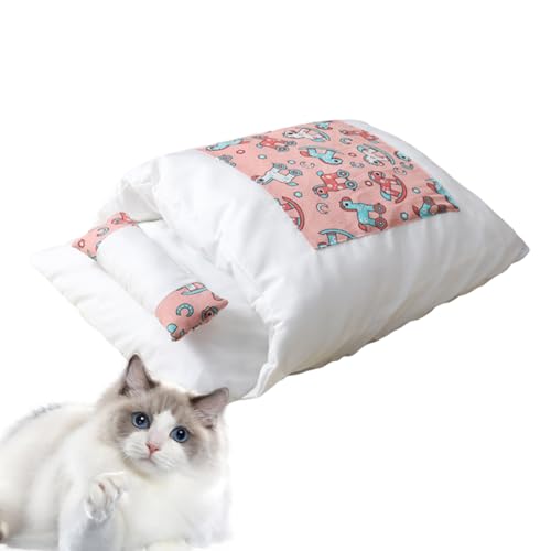猫用寝袋 - 柔らかい整形外科用ペットベッド、半密閉型デザインのふわふわ洞窟 |洗える取り外し可能な猫用快適パッド、自宅やペットショップの居心地の良に最適に適応し、したがって居心地の良い整形い隠れ家
