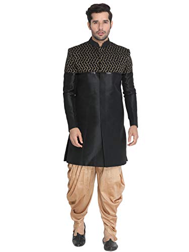 Image of VASTRAMAY Men's Beige Silk Blend Sherwani Set