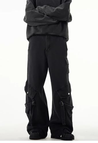 Men's Jeans Vintage Straight Leg Chinos Loose Fit Trouser for Men 7