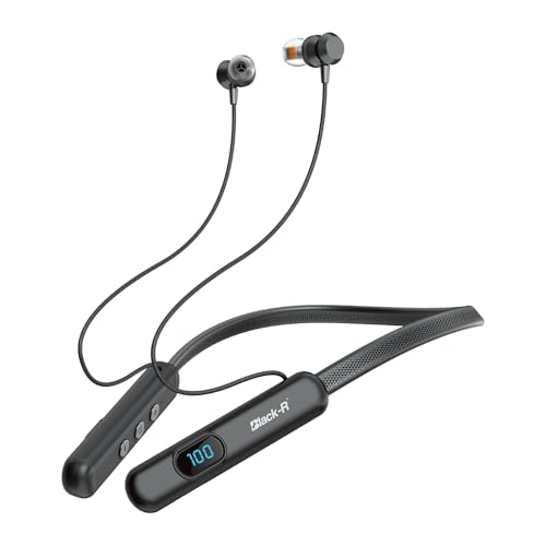 Black-r Digital Display ENC Bluetooth in Ear Neckband with Upto 150 Hours Playback, ASAP Charge, Bluetooth v5.4, Smart Bass, Wireless Headset, R-004 (Black)