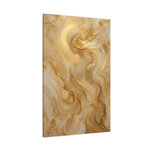 Toile canvas femme céleste or et blanc 80x120cm pour décoration murale verticale