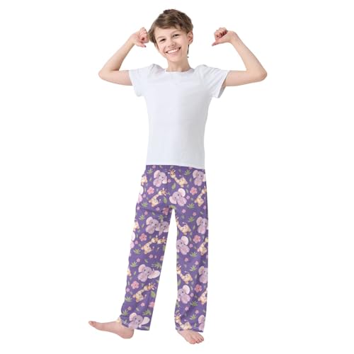 ZZXXB Elephant Giraffe Flowers Boys Long Pants Soft Trousers Elastic Waist Kids Lounge Bottoms with Pockets S-XL2
