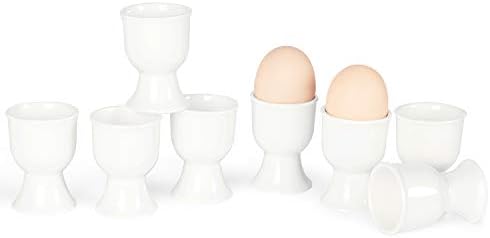 ONTUBE Porcelain Egg Cups,Ceramic Egg Stand Holders for Hard Boiled Eggs Set of 8 (White)