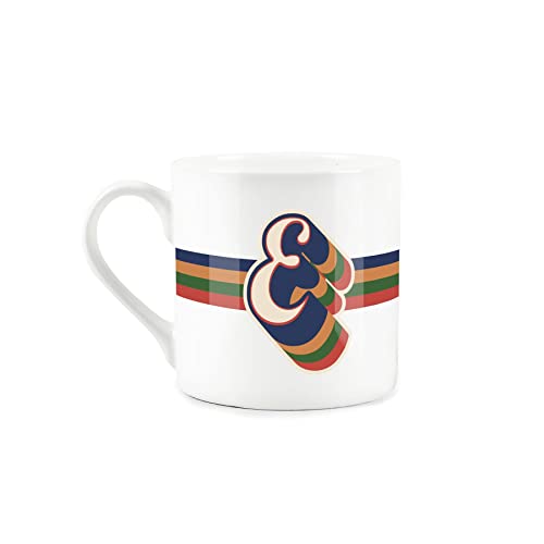 Purely Home Retro Alphabet Letter E Mug - Bone China White Coffee Tea Present Personalised Initial Gift - Image 2