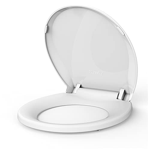 Toilet Seat, Round Toilet Seat with Slow Soft Close, Durable Toilet Seat Round, Never Loosens, Easy Clean and Install, White Toilet Seat Fit for Round Toilets