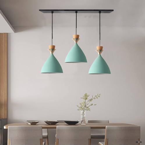 Image of Modern Aqua Blue Dome Hanging Pendant Light for Ceiling, Aluminium, Antique Decor, E-27 Holder, (Bulb is not Included) 3 Light Linear Set