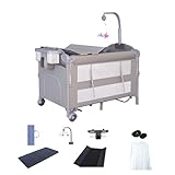 Doraystar Cuna de Viaje, Plegable Grande con Colchón y Cambiador (6602 Grey with Net)