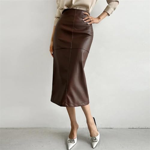 Vintage Stitching Pu Leather Skirts for Women High Waist Y2k Wrap-Hip Straight Skirts2