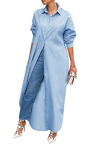 Image of Choichic Shirt Dresses for Women Casual Long Sleeve Cotton Button Down Maxi Dresses