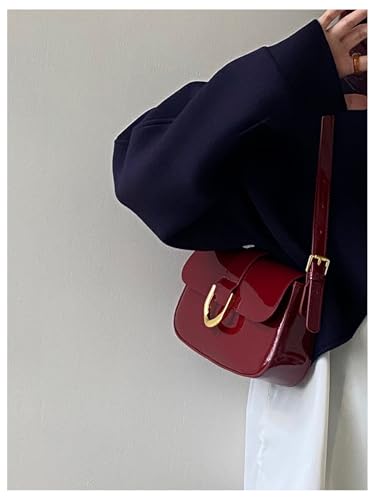 OYOANGLE Women's Leather Flap Square Shoulder Bag Adjustable Strap Buckled Vintage Elegant Purse Handbags Underarm Bags3