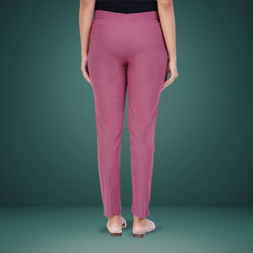 Image of Happy Bunny Cotton Blend Lycra Kurti Pants for Women, Soft 30% Stretch Full Length Trousers with Elastic Waist & Zip Pocket, Ideal for Office, Work, Casual, Home Wear Breathable Slim Fit