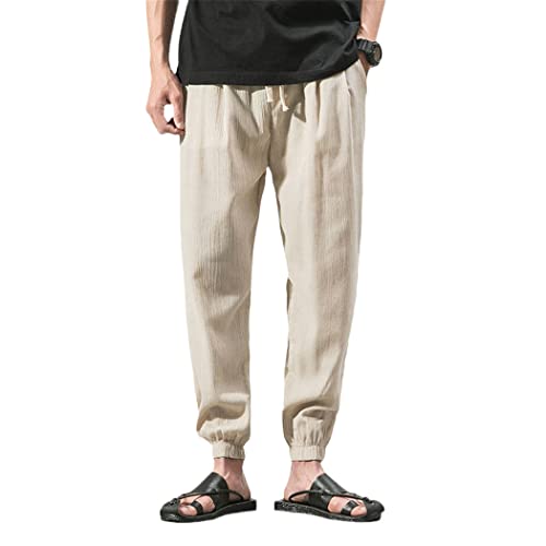 Pantalon en coton et lin respirant, jogging sarouel beige pour homme