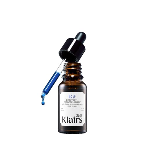 DearKlairs Korean EGF Serum - Blue Youth Activating Drop with EGF & FGF (10ppm Each) Barrier Repair & Post-Blemish Marks Sensitive Skin-Friendly Travel Size 0.33 Fl Oz