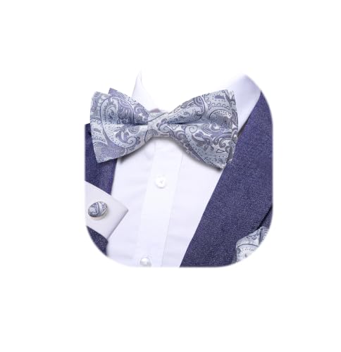 Image of Dubulle Mens Paisley Striped Bowtie Set Pre-tied Bowtie for Men and Pocket Square Set Wedding Business