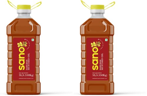 Image of Sano Pure and Aromatic Kachi Ghani Mustard Oil - 5L Pet Bottle, 100% Natural, Ideal for Cooking, Pickling, and Health Benefits - Edible Oil (Pack of 2)