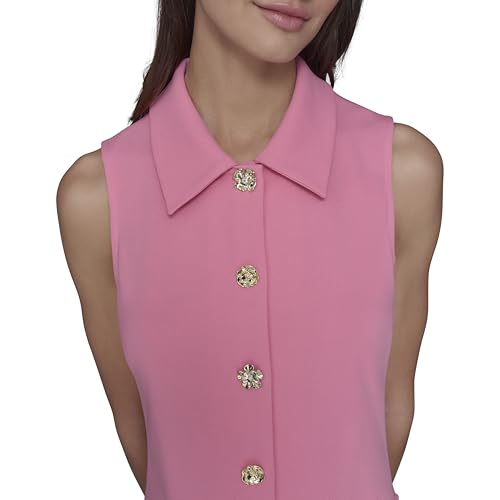 Image of Karl Lagerfeld Women's Sleeveless Collared Button Front A-line Mini Dress