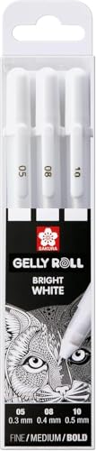 SAKURA Gelly Roll Basic White Gel Pen Set of 3, Assorted Sizes | Opaque Pens for Highlights, Drawing...