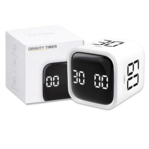 Image of Pomodoro Timer Cube for Study, Gravity Sensor Flip Auto Start 5 /10 /30 /60 Min & Custom Countdown, USB C Rechargeable Silent Focus Vibration Alert, ADHD Desk Productivity Timer for Students (White)